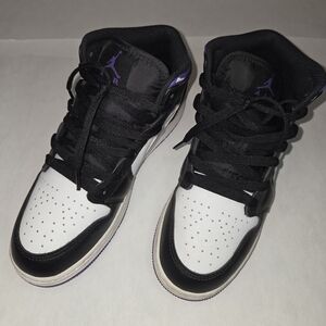 Black and White Sneakers with Purple Accents
